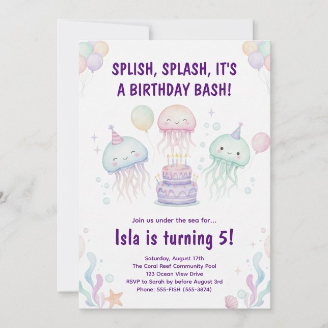 Cute Pastel Jellyfish Birthday Party Invitation (Front)