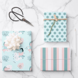 Cute Pastel Jungle Alligators Wrapping Paper Set