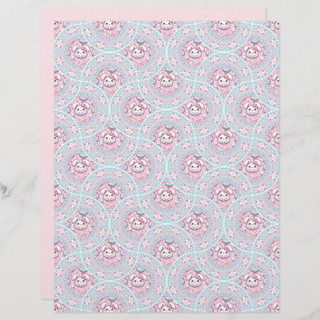 Cute Pastel Kawaii Bunny Dot Mandala Art Deco Fans (Front/Back)