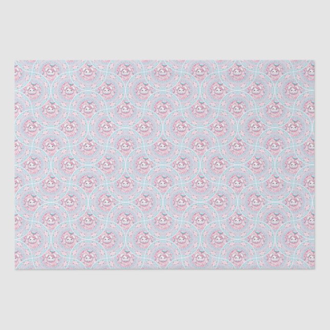 Cute Pastel Kawaii Bunny Dot Mandala Art Deco Fans Tissue Paper (Front)