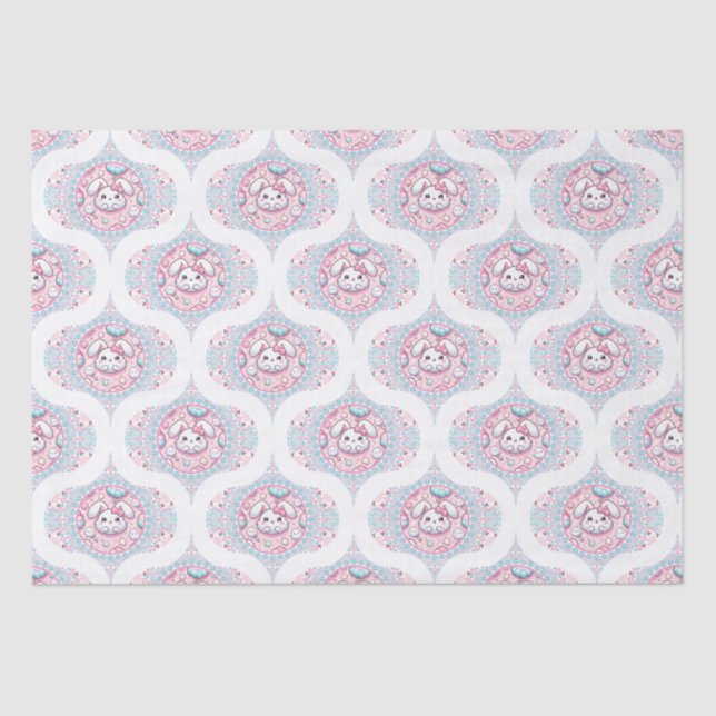 Cute Pastel Kawaii Bunny Dot Mandala Retro Ogee Tissue Paper (Front)