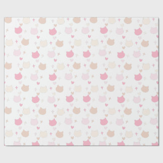 Cute Pastel Kawaii Cats Hearts and Stars Wrapping Paper