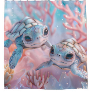 Cute pastel kawaii turtles shower curtain