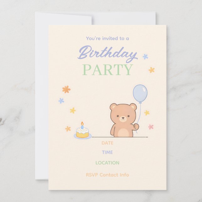 Cute Pastel Kids Birthday Party Invitation | Minim (Front)