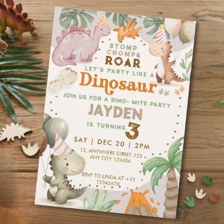 Cute Pastel Kids Playful Dinosaur Theme Birthday Invitation