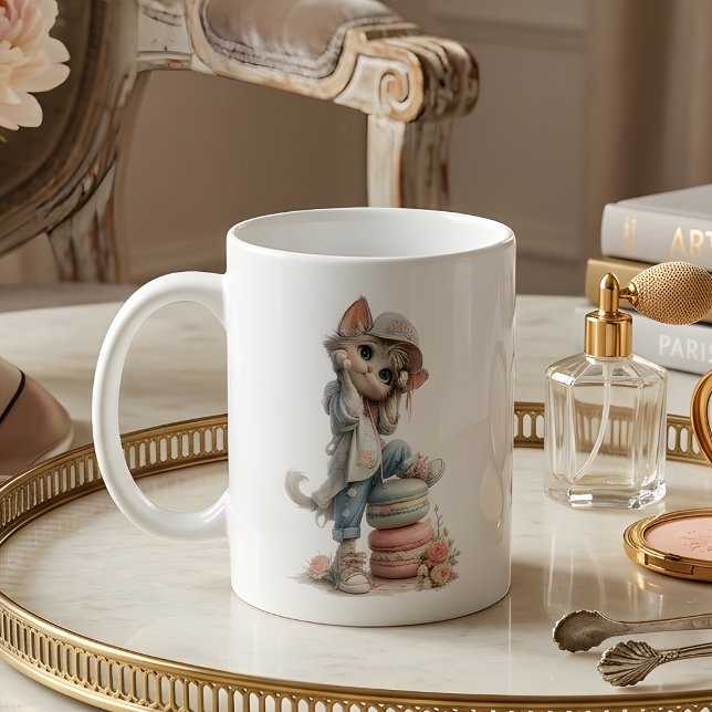 Cute Pastel Kitten Macaron Lover Coffee Mug (Creator Uploaded)