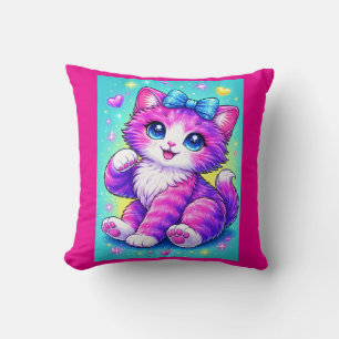 Cute Pastel Kitten Pillow Design with Bow and Spar