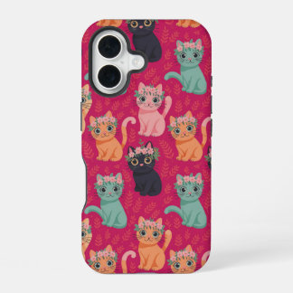 Cute Pastel Kittens Pattern iPhone 16 Case