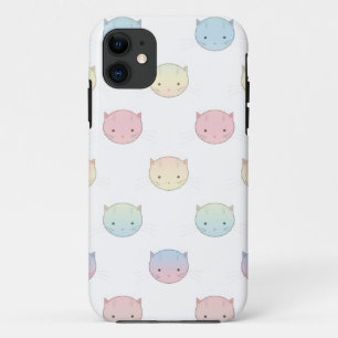 Cute Pastel Kitty Cat Faces Pattern iPhone 11 Case