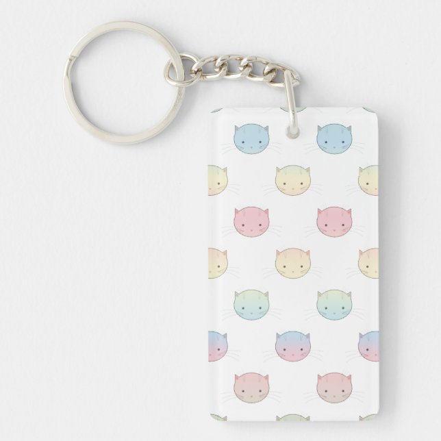 Cute Pastel Kitty Cat Faces Pattern Key Ring (Front)