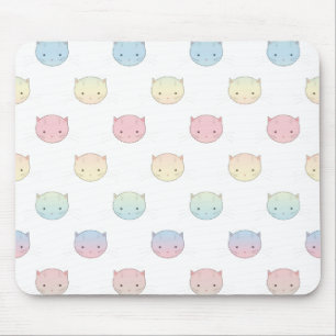Cute Pastel Kitty Cat Faces Pattern Mouse Mat