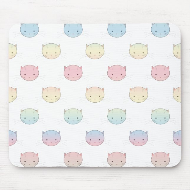 Cute Pastel Kitty Cat Faces Pattern Mouse Mat (Front)