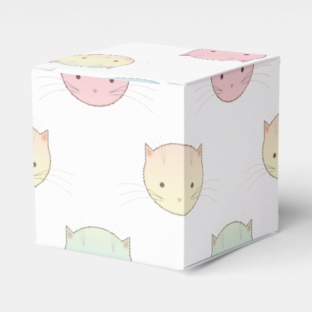 Cute Pastel Kitty Faces Pink Blue Green Yellow Favour Box (Front Side)