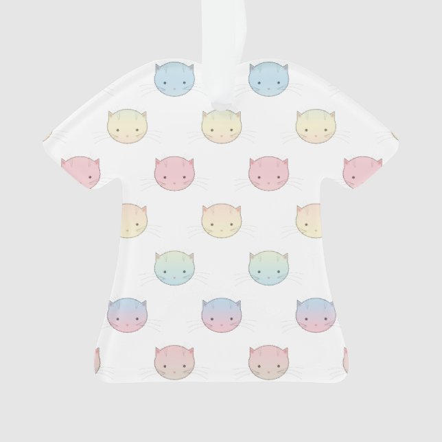 Cute Pastel Kitty Faces Pink Blue Green Yellow Ornament (Front)