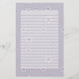 Cute Pastel Lavender Silver Cherry Blossom Pattern Stationery