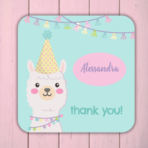 Cute pastel llama party Invitation Square Sticker