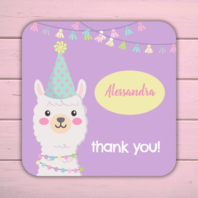 Cute pastel llama party Invitation Square Sticker (Creator Uploaded)