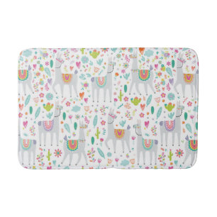 Cute Pastel Llama Pattern Bath Mat