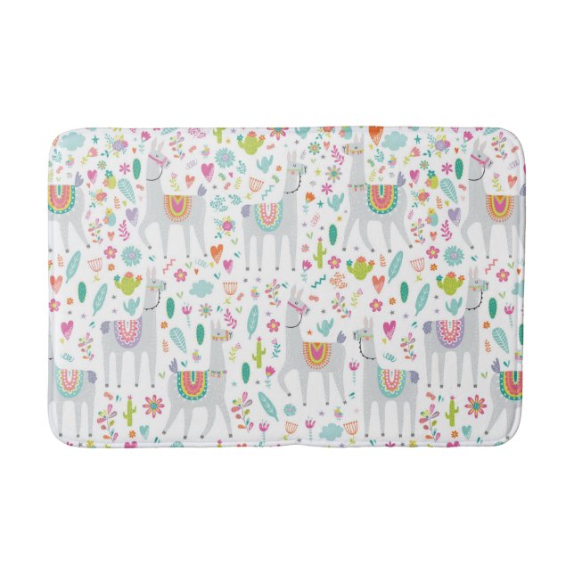 Cute Pastel Llama Pattern Bath Mat (Front)