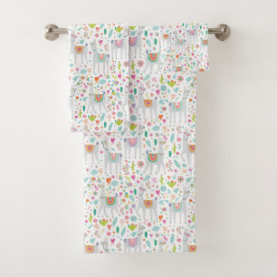 Cute Pastel Llama Pattern Bath Towel Set