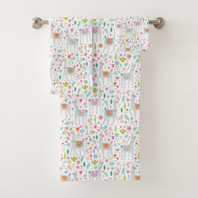 Cute Pastel Llama Pattern Bath Towel Set (Insitu)