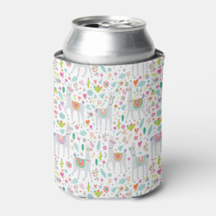Cute Pastel Llama Pattern Can Cooler
