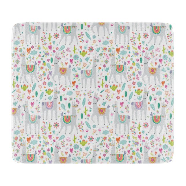 Cute Pastel Llama Pattern Cutting Board (Front)