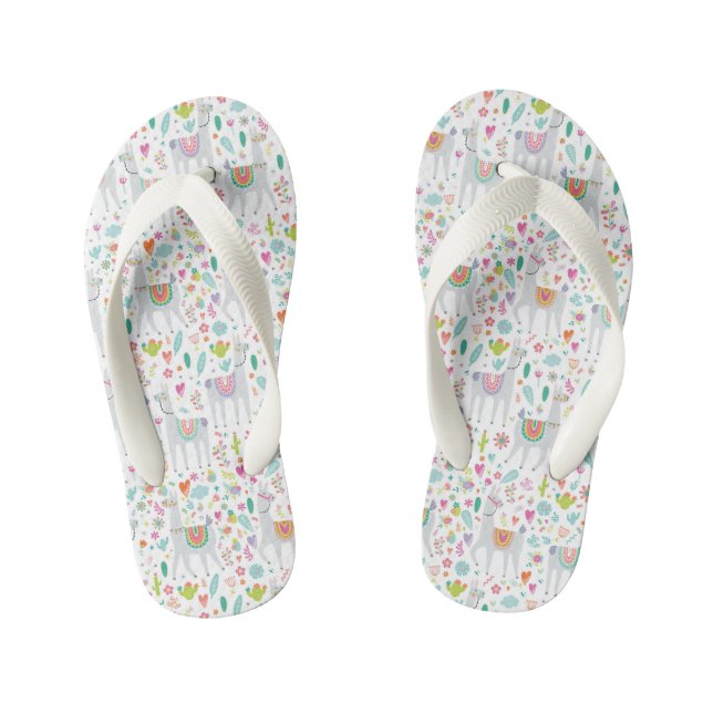 Cute Pastel Llama Pattern Kid's Flip Flops (Footbed)