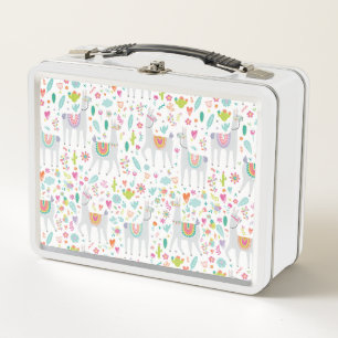 Cute Pastel Llama Pattern Metal Lunch Box