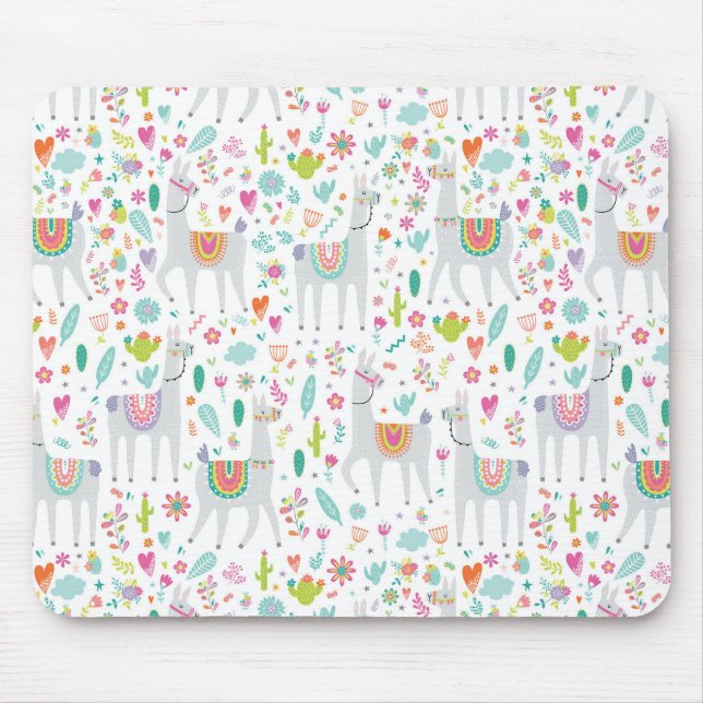 Cute Pastel Llama Pattern Mouse Mat (Front)