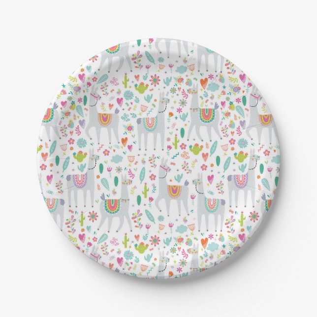 Cute Pastel Llama Pattern Paper Plate (Front)