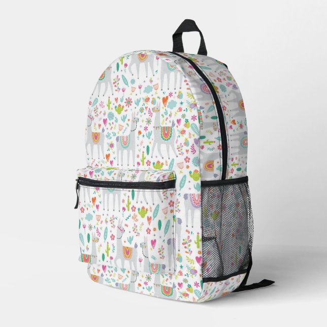 Cute Pastel Llama Pattern Printed Backpack (Back Corner Right)