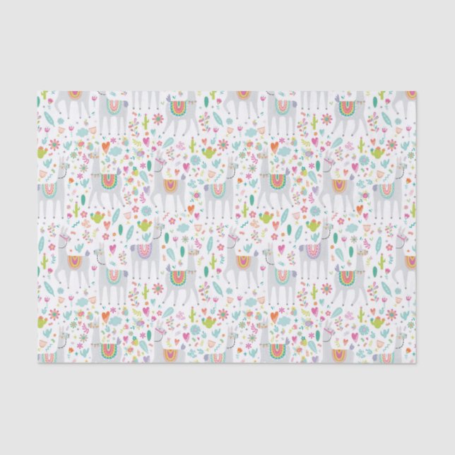 Cute Pastel Llama Pattern Tissue Paper (Front)