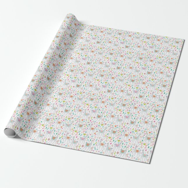 Cute Pastel Llama Pattern Wrapping Paper (Unrolled)