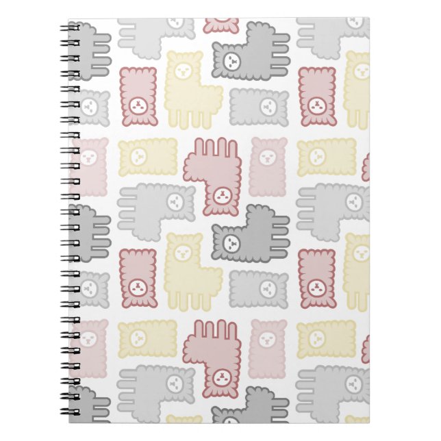 Cute Pastel Llama Puzzle Pattern Notebook (Front)