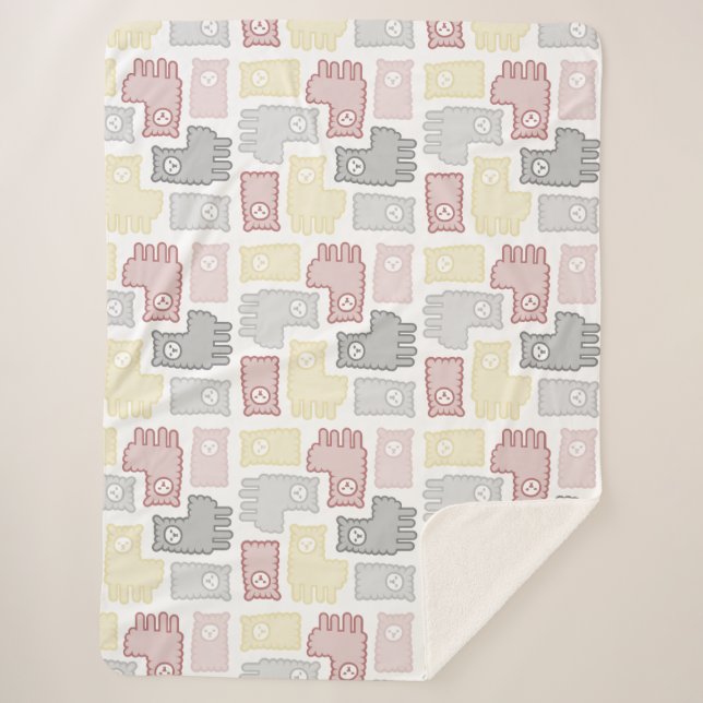 Cute Pastel Llama Puzzle Pattern Sherpa Blanket (Front)