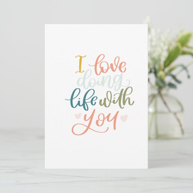Cute Pastel Love Doing Life With You Anniversary  Holiday Card (Standing Front)