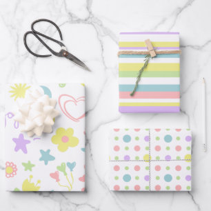 Cute Pastel Love Smile Polka Dot Stripes Kids Gift Wrapping Paper Sheet