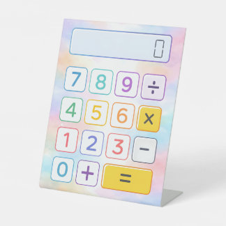 Cute Pastel Maths Calculator Desk Art for Kids Pedestal Sign