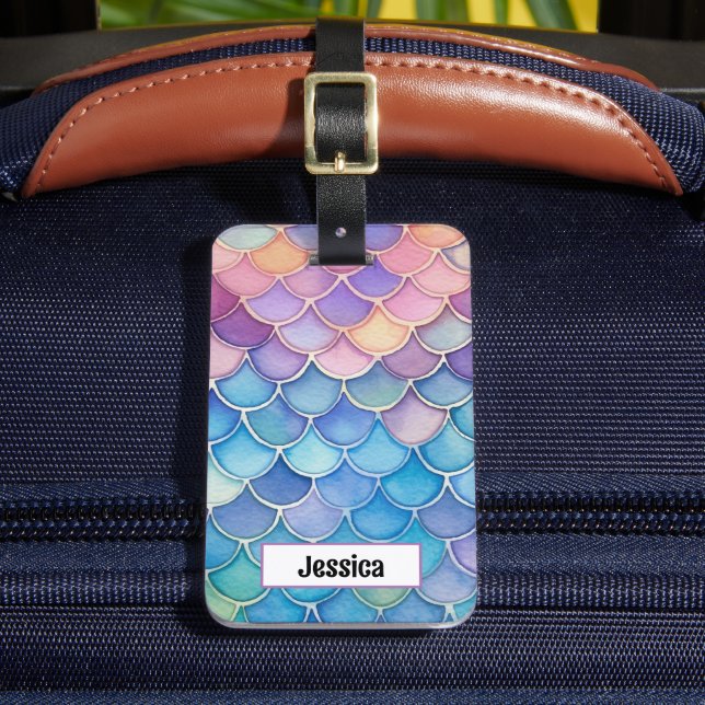 Cute Pastel Mermaid Scale  Luggage Tag (Front Insitu 2)