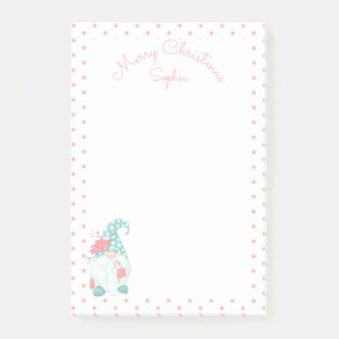 Cute Pastel Merry Christmas Customised Name Gnome  Post-it Notes
