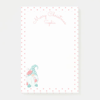 Cute Pastel Merry Christmas Customised Name Gnome Post-it Notes