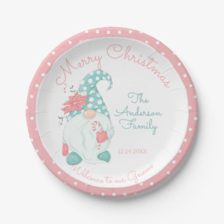 Cute Pastel Merry Christmas Family Welcome Gnome Paper Plate