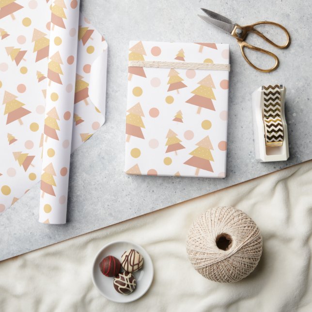 Cute Pastel Mid Blush Holiday Tree  Wrapping Paper (Crafts)