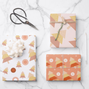 Cute Pastel Mid Blush Holiday Tree Wrapping Paper Sheet