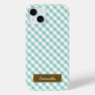 Cute Pastel Mint Gingham Pattern iPhone 15 Mini Case
