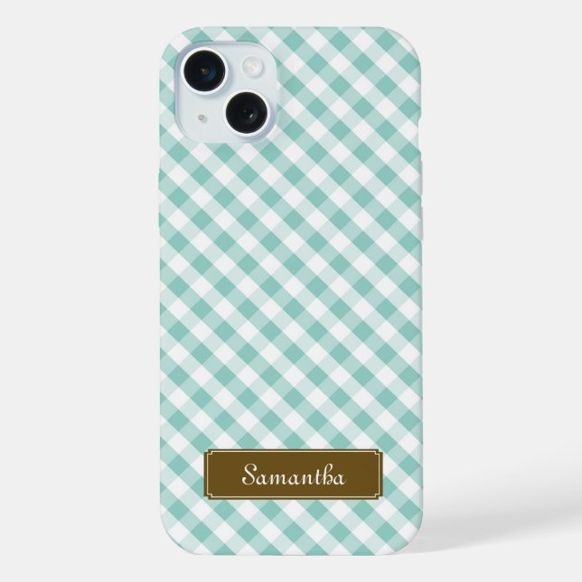 Cute Pastel Mint Gingham Pattern iPhone Case (Back)
