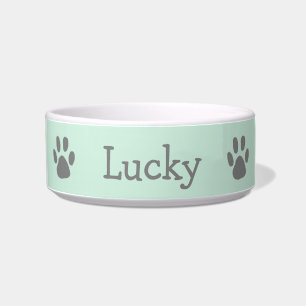 Cute Pastel Mint Green and Grey Paw Print Pet Bowl