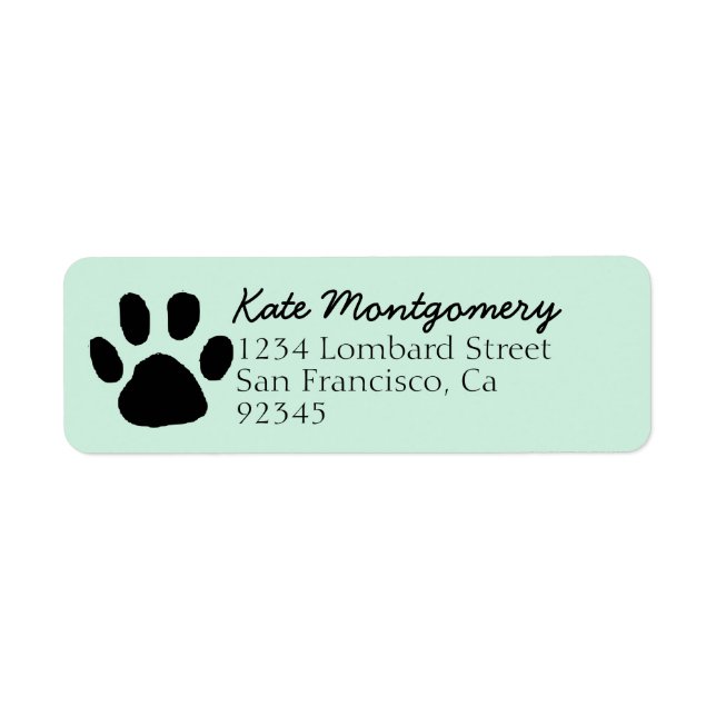 Cute Pastel Mint Green Paw Print Return Address (Front)