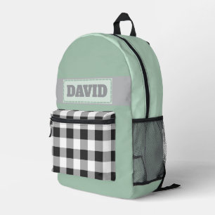 Cute Pastel Monogram Stitched Patch Buffalo Plaid Printed Backpack